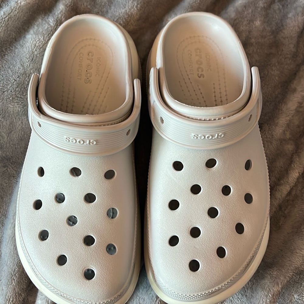Grey mega crush crocs